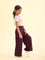 Girls Solid Dark Wine Mid Rise Rib Palazzos