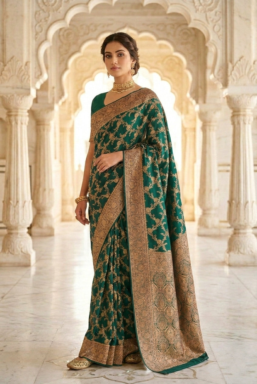 Green Banaras Floral Pattu Saree