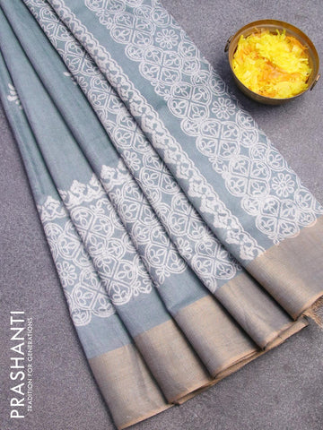 Bhagalpuri saree grey with butta prints and zari woven border