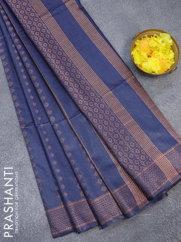 Bamboo silk saree blue with allover copper zari woven butta weaves and zari woven border