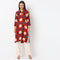 Band Neck Knee Length Three-Fourth Sleeve Printed Straight Fit Kurta
