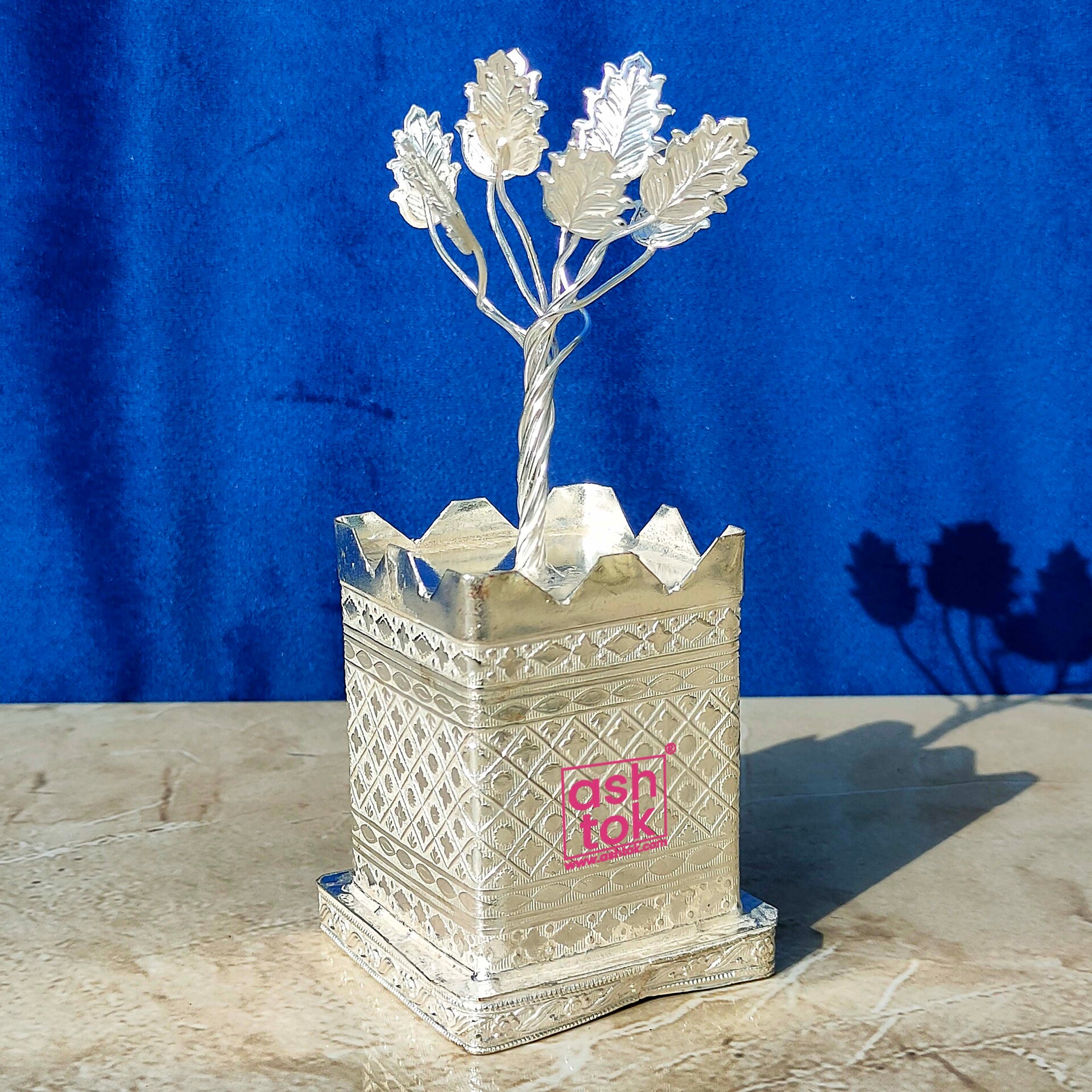 German Silver Tree, Tulsi Tree, Mandir Tree, Decorative Puja Tree, (Height :- 4 Inches, Dia :- 1 Inch)