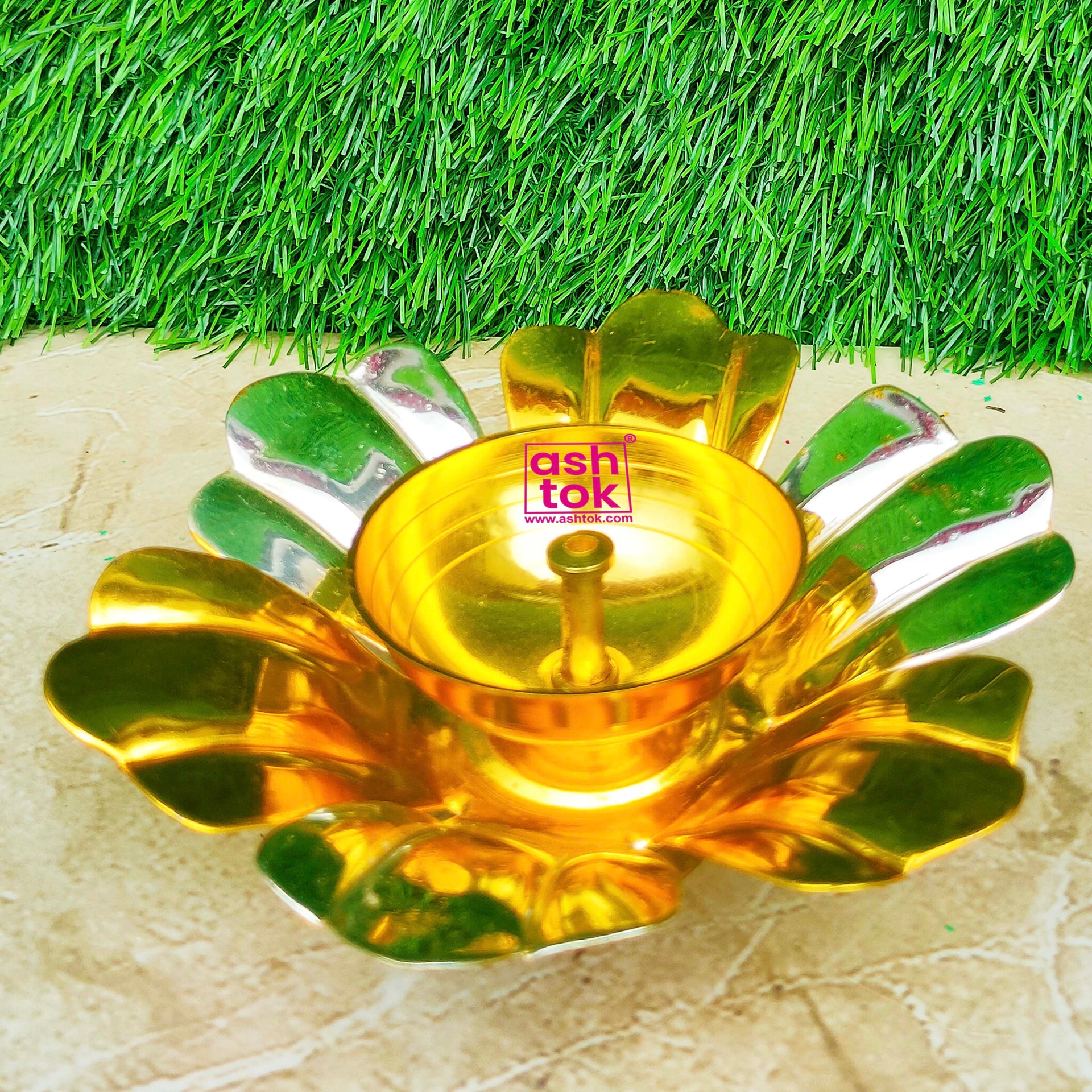 Gold and Silver Coated Brass Diya, Decorative Oil Diya, Puja Diya