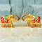 Brass Coloured Meenakari Elephant Idol Set, Decorative Showpiece for Home and Office (Pack of 2 Pcs)