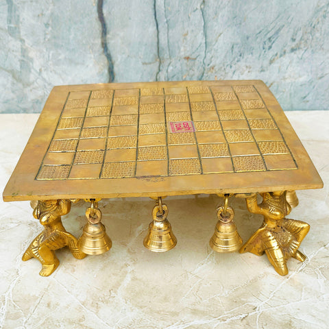 BRASS CHESS BOARD TABLE, BRASS ANTIQUE CHOWKI