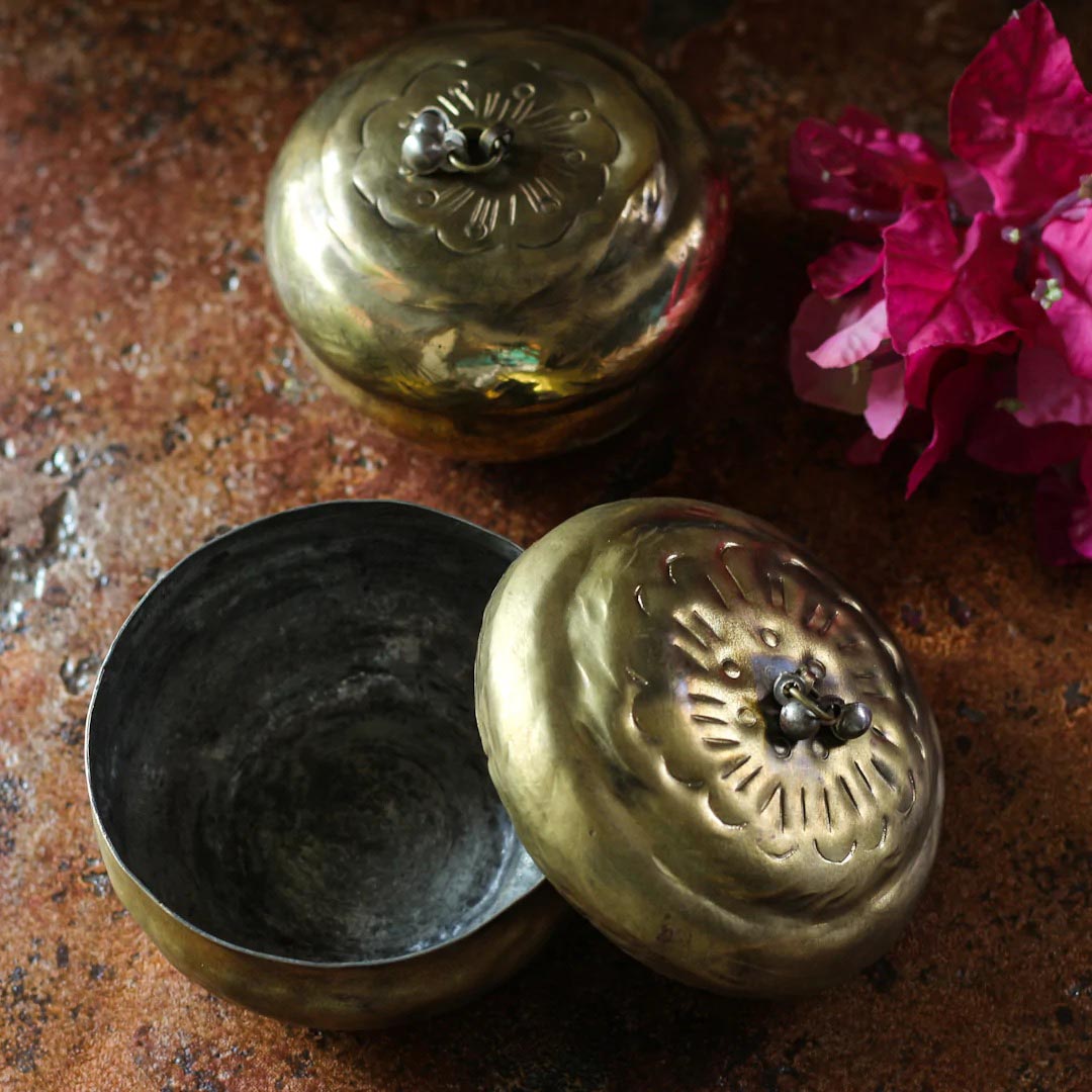 Vintage Brass Mukhwas Box - Set of 2