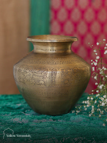 Vintage Brass Carving Pot