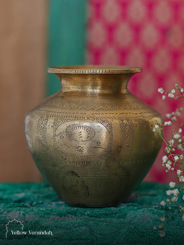 Vintage Brass Carving Pot