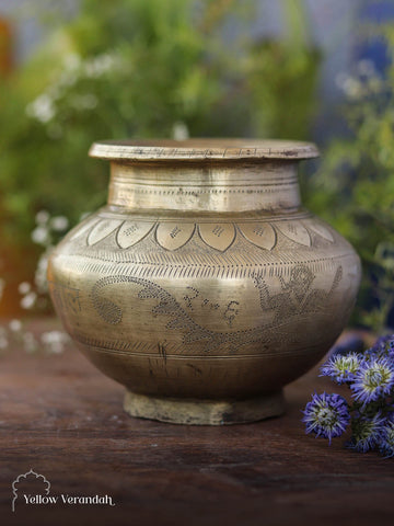 Vintage Brass Carving Pot