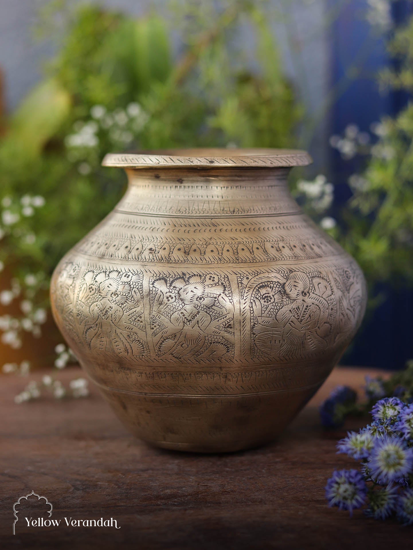 Vintage Brass Carving Pot