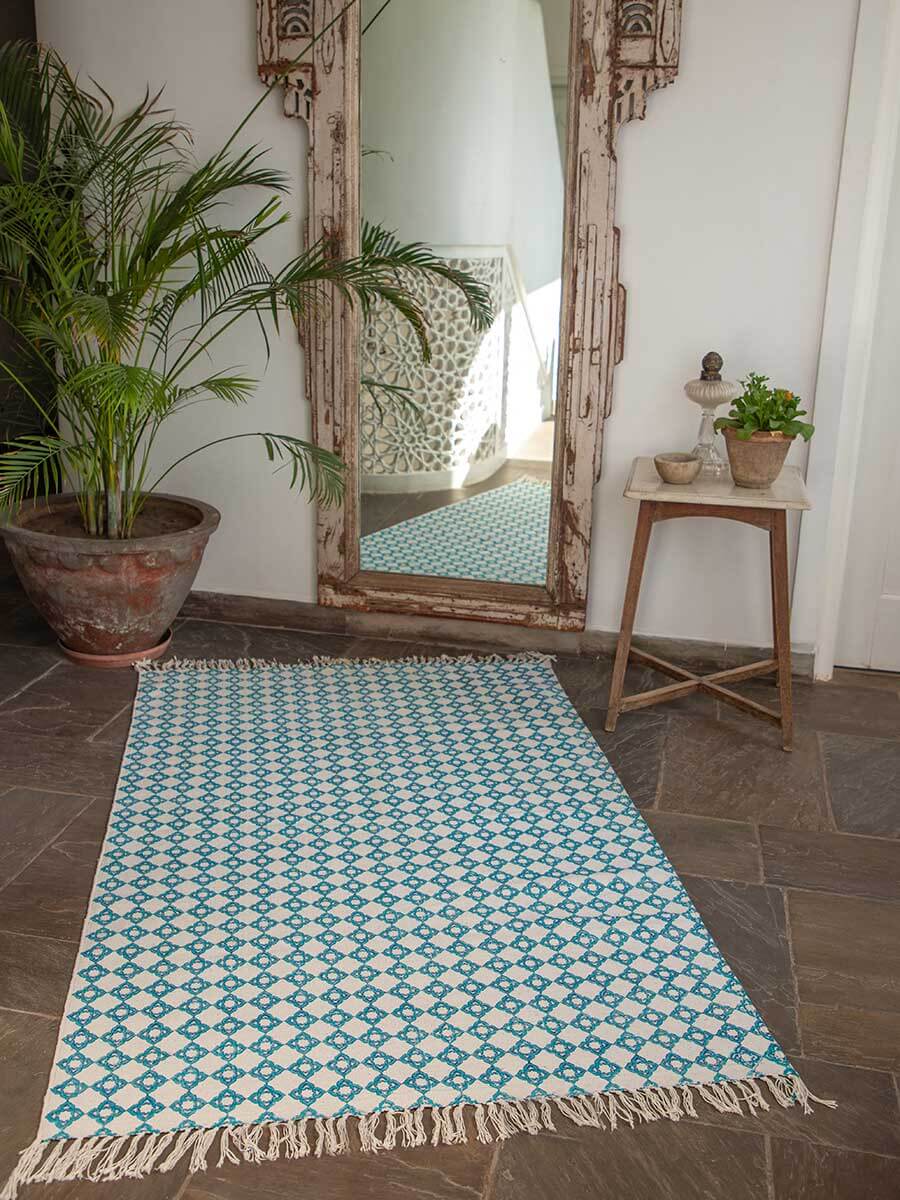 Mahtab Block Print Cotton Dhurrie Rug