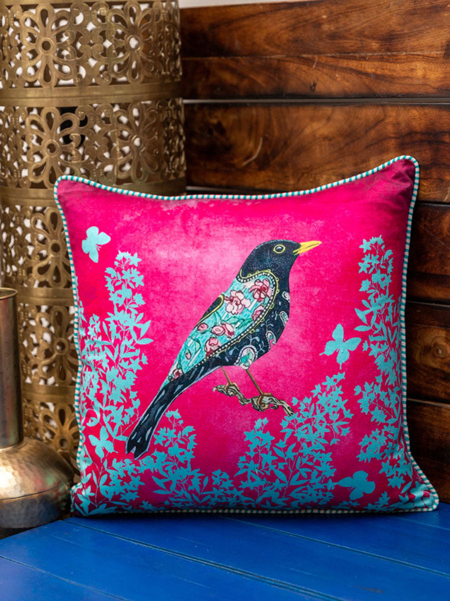 Sunheri Chidiya Cotton Cushion Cover - 16 Inch