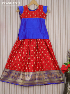 Banarasi kids lehenga red and blue with patch work neck pattern and zari woven buttas & long zari border for 7 years