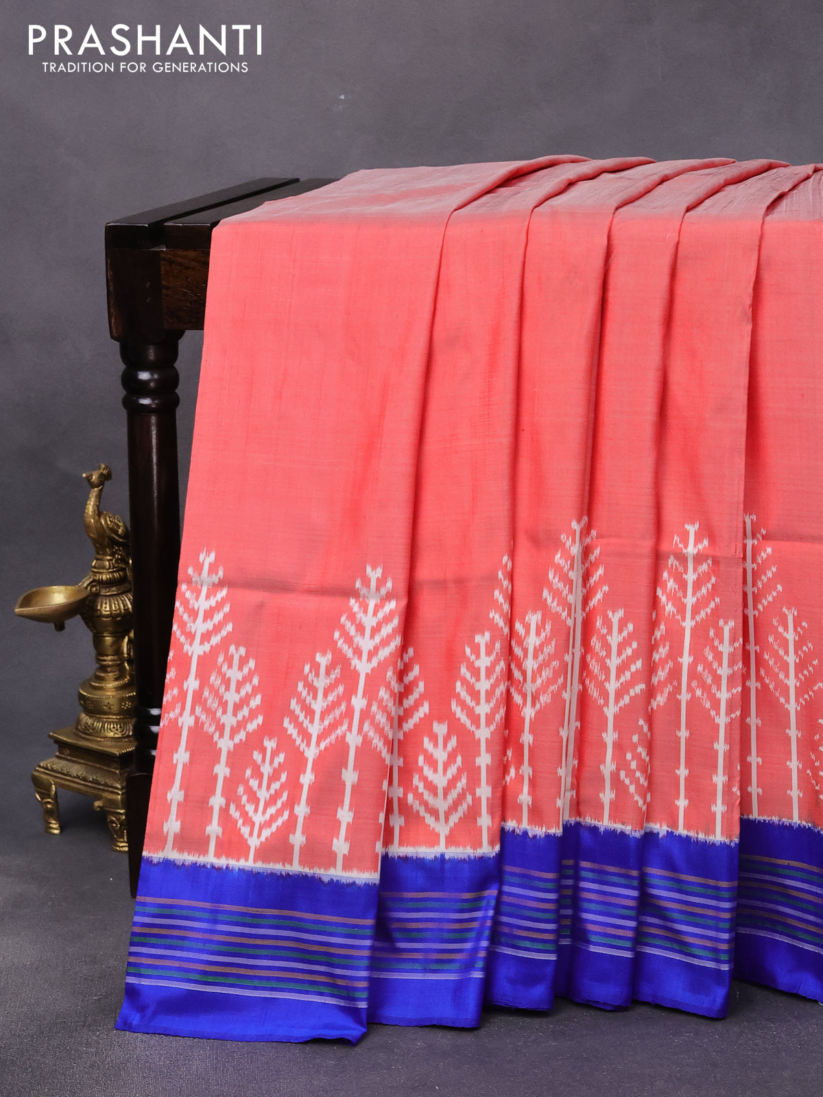 Pochampally silk saree red and blue with plain body and simple border