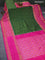 Pochampally silk saree green and pink with allover ikat weaves and long ikat woven zari border