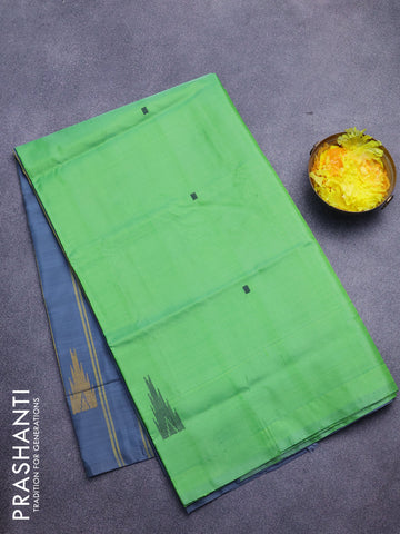 Banana pith saree green and grey with thread woven buttas in borderless style