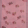Linen cotton saree peach shade with allover floral prints & sequin work and silver zari woven border