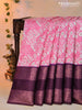 Semi raw silk saree pink off white and wine shade with allover patola prints & zari checks and long rettapet elephant design copper zari woven border