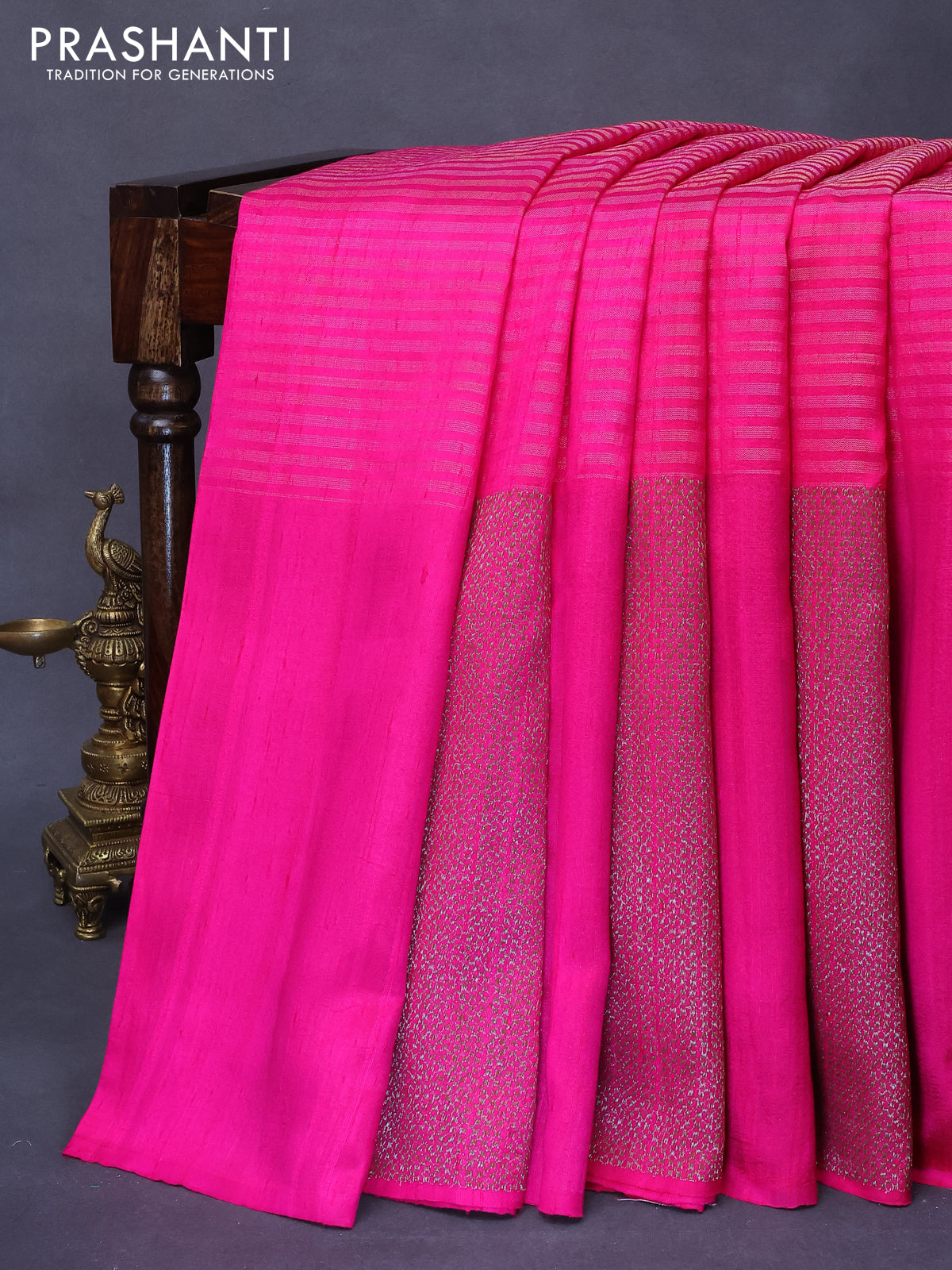 Banarasi raw silk saree pink with allover thread & zari weaves in borderless style