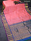 Pure kanjivaram silk saree peach pinkish orange and dual shade bluish green with zari woven buttas and zari woven border