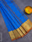 Bengal cotton saree cs blue and rust shade with thread woven buttas and zari woven border without blouse