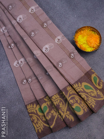 Bengal cotton saree pastel brown shade with thread woven buttas and long thread woven border without blouse