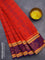 Bengal cotton saree reddish pink and blue with thread woven buttas and copper zari woven border without blouse