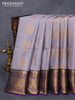 Semi kanjivaram soft silk saree grey and deep violet with allover silver & gold zari weave buttas and zari woven border