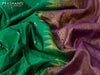 Semi kanjivaram soft silk saree green and deep purple with allover silver & gold zari woven butta weaves and zari woven border