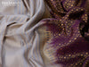 Semi kanjivaram soft silk saree grey and deep violet with allover zari woven brocade weaves and zari woven border
