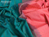 Semi kanjivaram soft silk saree dual shade of teal green and peach pink with allover self emboss & copper zari weaves and copper zari woven border