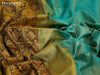 Semi kanjivaram soft silk saree elephant grey and teal green with allover zari woven brocade weaves and rich zari woven border
