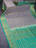 Semi kanjivaram soft silk saree grey and green with allover zari weaves and zari woven border