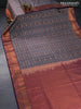 Semi kanjivaram soft silk saree grey and purple with allover self emboss & copper zari buttas and zari woven border