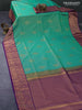 Semi kanjivaram soft silk saree green and violet with allover zari weaves and rich zari woven border