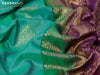 Semi kanjivaram soft silk saree green and violet with allover zari weaves and rich zari woven border