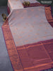 Semi kanjivaram soft silk saree grey and violet with allover copper zari weaves and rich zari woven border