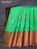 Semi kanjivaram soft silk saree green and magenta pink with allover zari woven buttas and long zari woven border