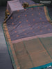 Semi kanjivaram soft silk saree grey and teal green with allover self emboss & copper zari buttas and copper zari woven border
