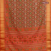 Semi tussar saree brown shade and red shade with allover ikat prints and zari woven border