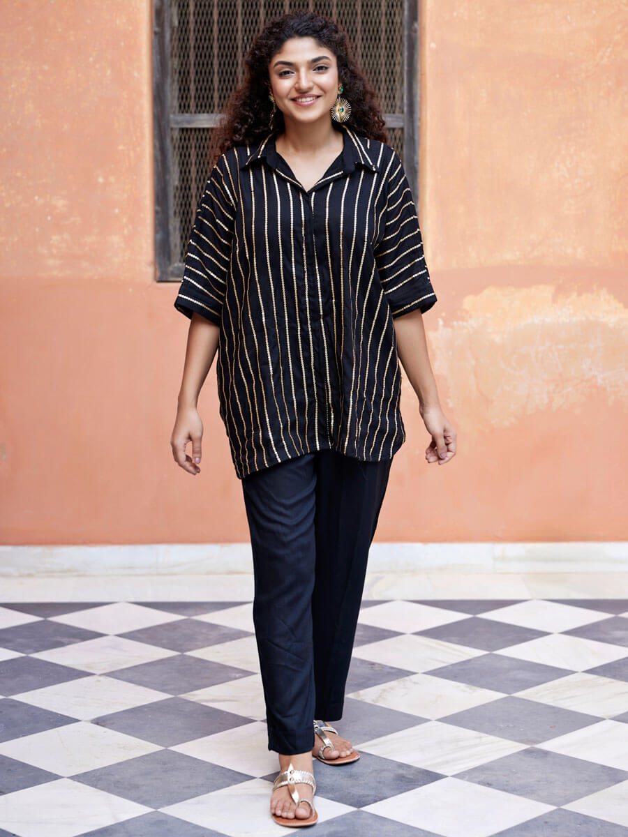 Set of 2 - Hairat Sequined Shirt & Black Trousers