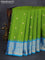 Pure gadwal silk saree light green and cs blue with annam zari woven buttas and temple design zari woven border