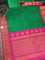 Pure gadwal silk saree green and pink with zari woven buttas and temple design zari woven border
