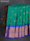 Pure gadwal silk saree green and blue with zari woven buttas and temple design zari woven border