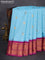 Pure gadwal silk saree light blue and purple with allover checked pattern & zari buttas and temple design zari woven border