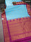 Pure gadwal silk saree light blue and purple with allover checked pattern & zari buttas and temple design zari woven border