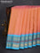 Pure gadwal silk saree dual shade of peach and teal blue with allover zari checked pattern and temple design zari woven border
