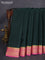 Pure mysore silk saree bottle green and pink with plain body and zari woven border