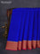 Pure mysore silk saree blue and dark pink with plain body and zari woven border
