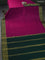 Pure mysore silk saree dark pink and dark green with plain body and zari woven border